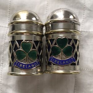 Silver Plated Ireland Salt and Pepper Shakers , Vintage ☘️beautiful enameled ☘️